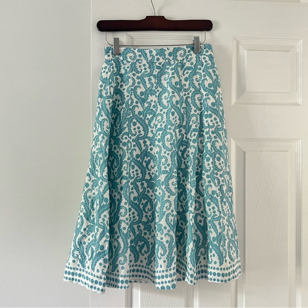 Boden Teal and White Midi Skirt